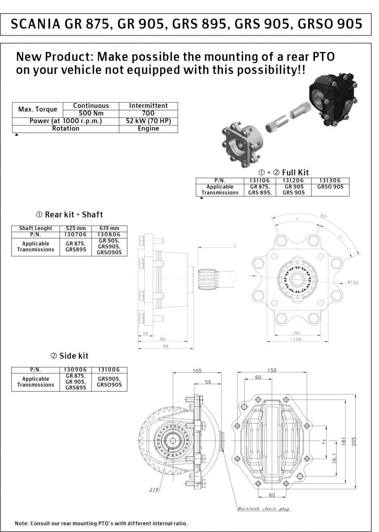 Przystawka odbioru mocy SCANIA GR905 GRS905 przyspieszająca pod kompresor